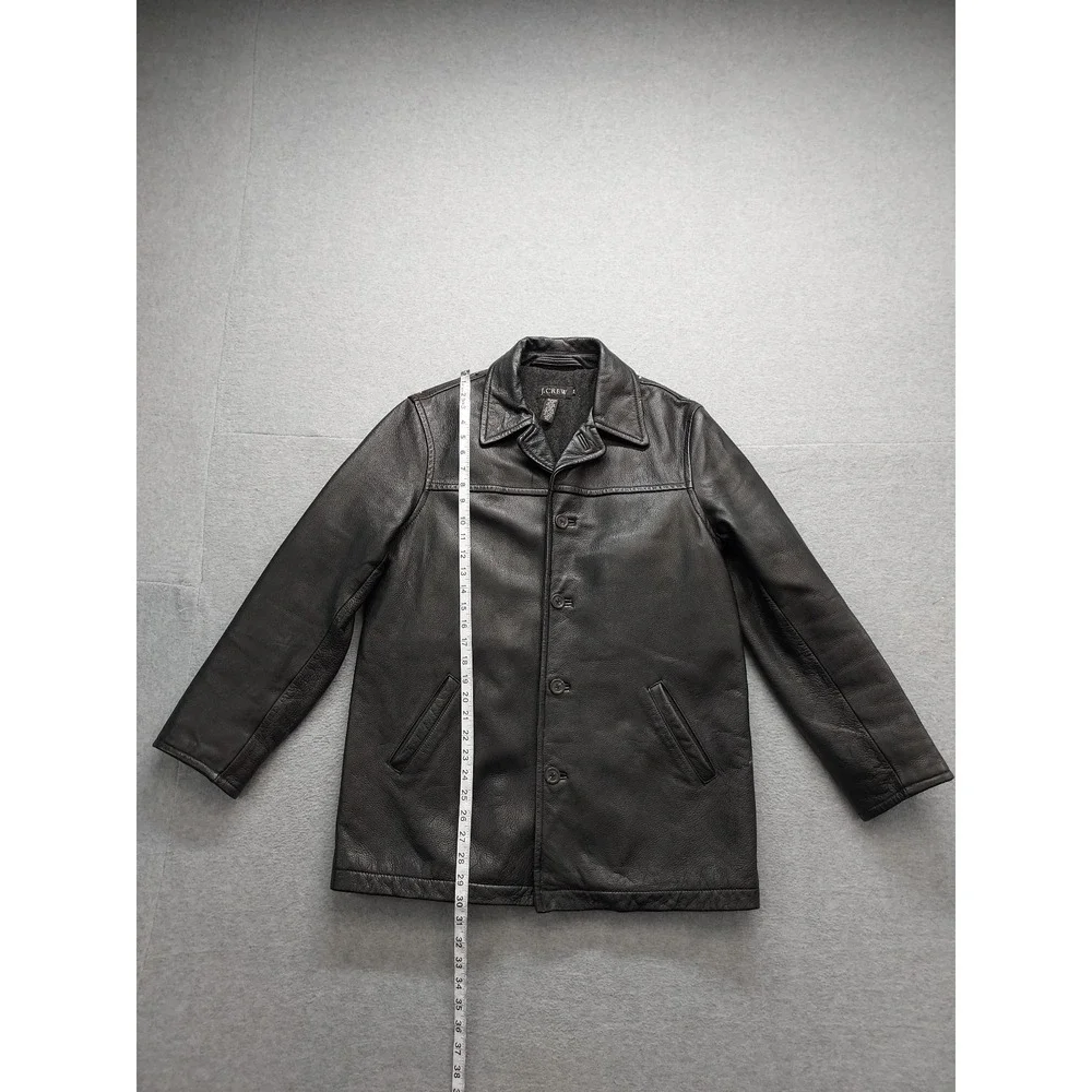 J Crew Men Jacket M Black 100% Leather Button Front Pockets Collared Outdoor